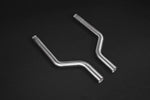 wide top view of Capristo Valved Exhaust with Mid-Pipes (OE Actuators) for Mercedes AMG GT63/S 2018+ with black background 