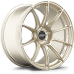 Single alloy wheel with champagne gold finish featuring ten-spoke design and black center cap on white background - APEX Wheels wheel for 19x12.5 ET55 5x120.65 - Motorsport Gold