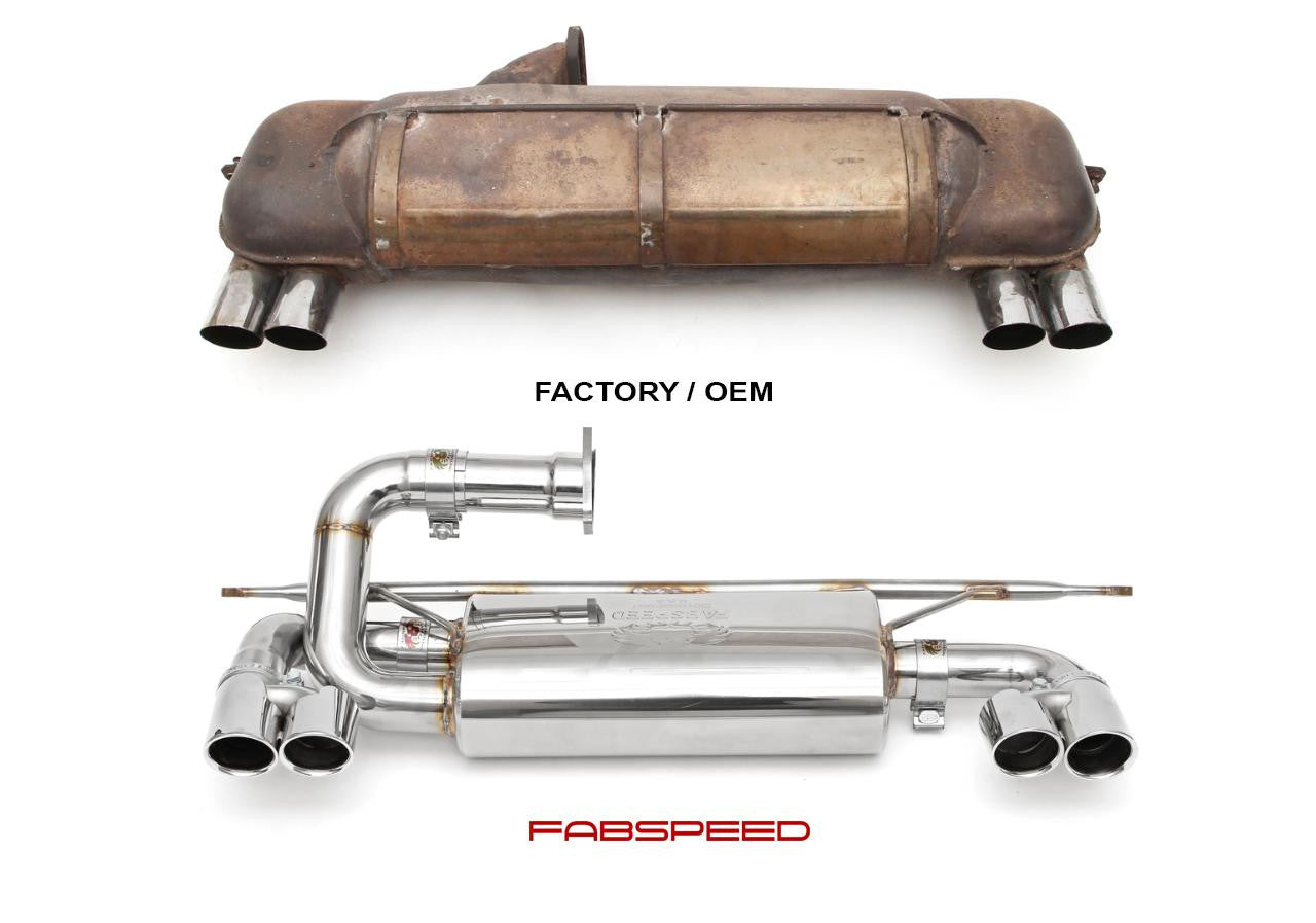 Factory Ferrari 328 muffler compared with the Fabspeed Maxflo exhaust