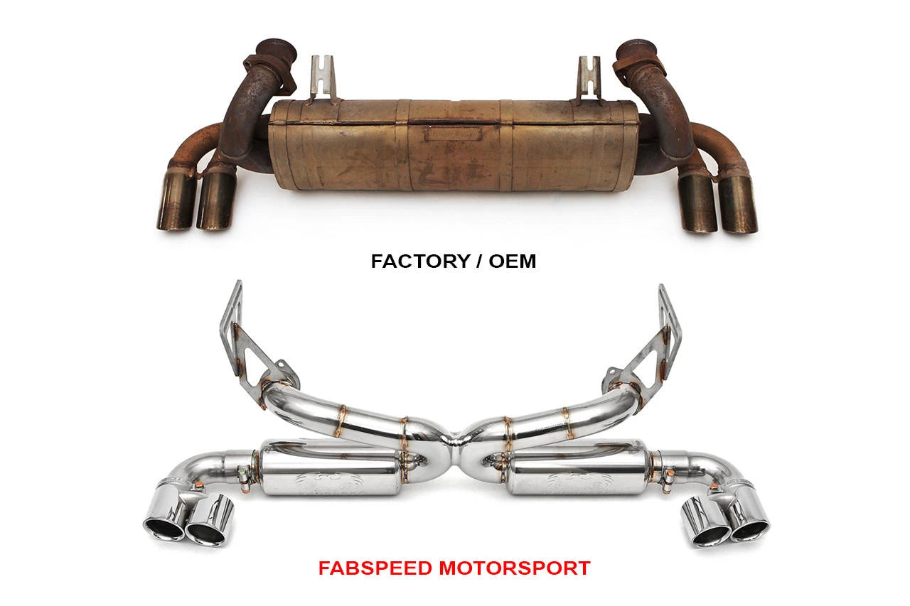 Factory Ferrari 348 muffler above the Fabspeed Supersport X-pipe