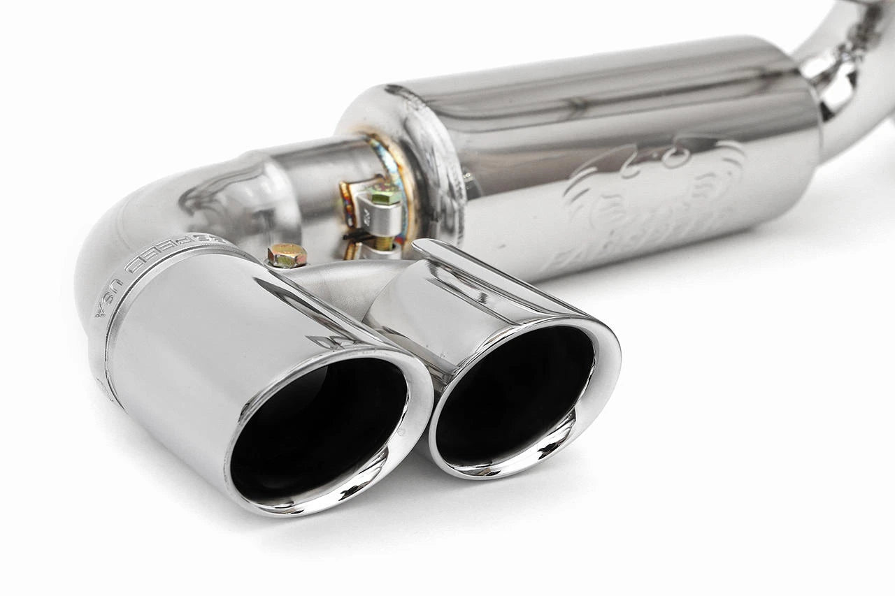 Polished dual tips on the Fabspeed 348 Supersport X-pipe exhaust