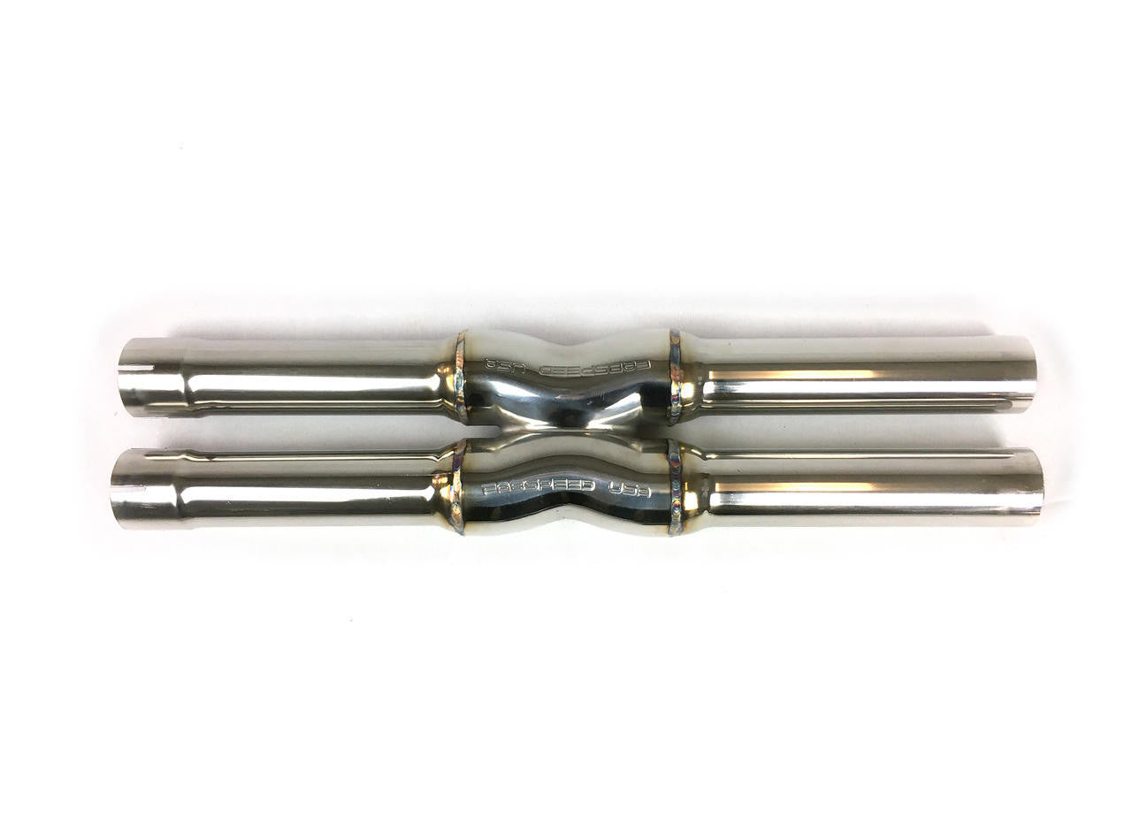 Fabspeed Ferrari 456 X-pipe from above, showing the crossover