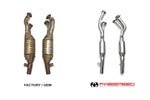 Factory Ferrari 456 catalytic converters beside the Fabspeed sport cats