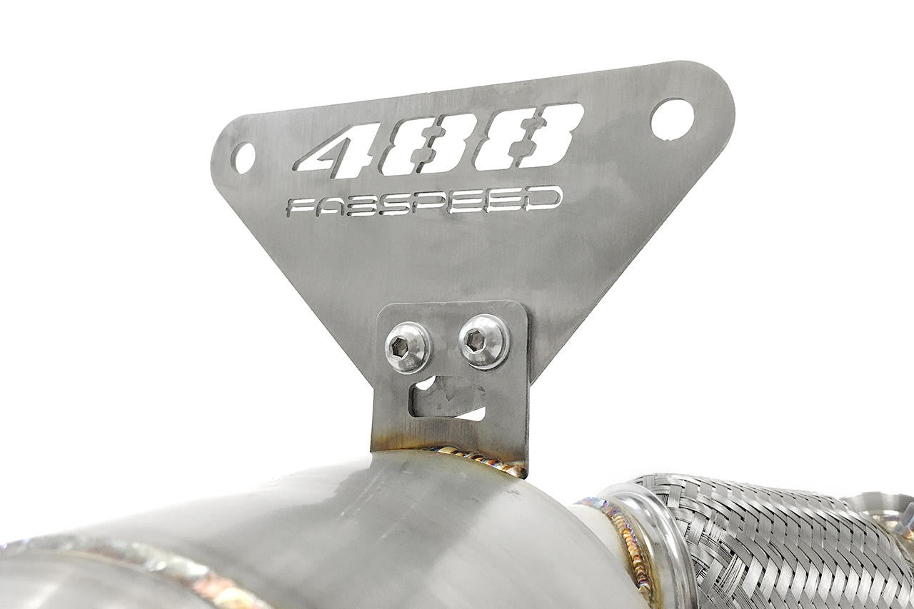 Laser-cut 488 bracket on a Fabspeed 488 sport cat