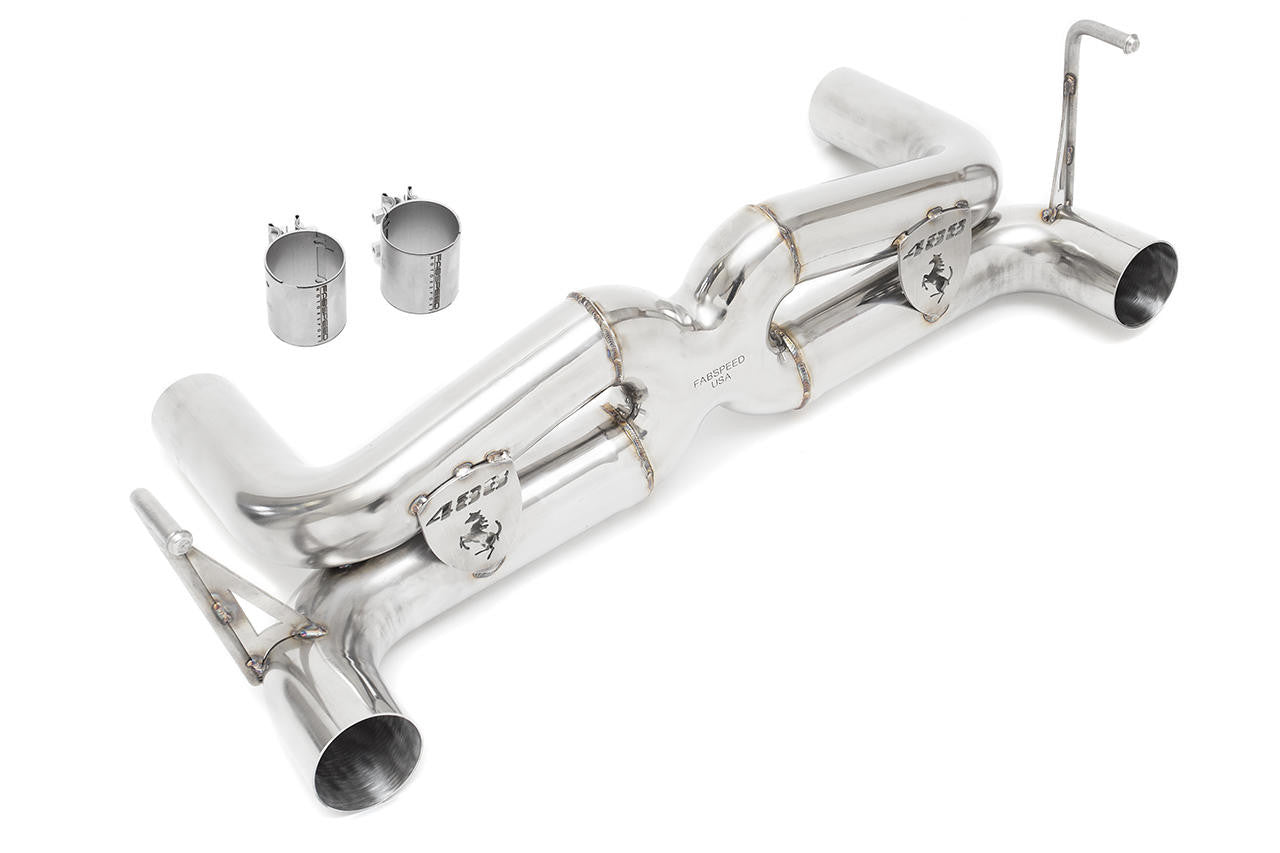 Fabspeed 488 GTB Supersport X-pipe with sleeves, angled view