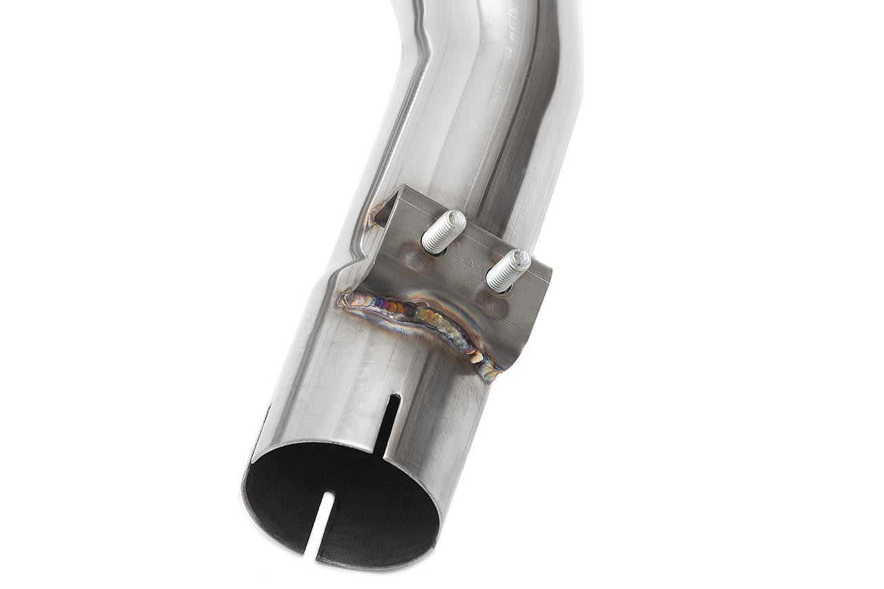 Slip-fit outlet on the Fabspeed California resonator bypass X-pipe