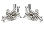 Fabspeed California T valved exhaust, front view of the inlets