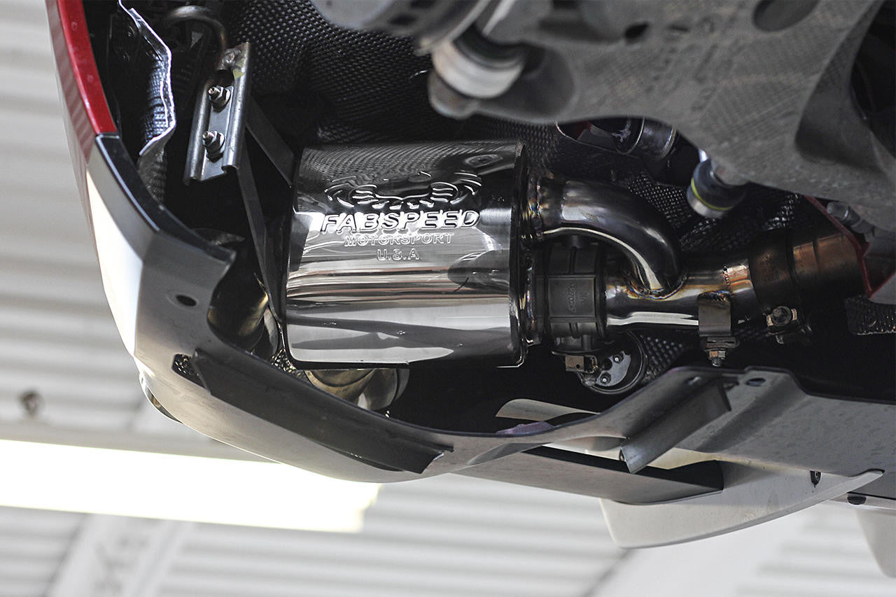 Fabspeed California T valved exhaust installed under the car