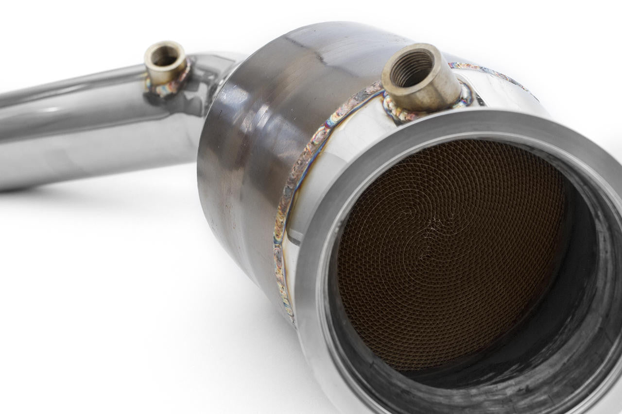 Close-up of the catalyst inlet on the F12 sport exhaust cat pipe