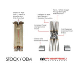 Factory F12 resonator compared with the Fabspeed X-pipe, feature graphic
