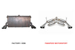 Factory F355 muffler compared with the Fabspeed Supersport X-pipe
