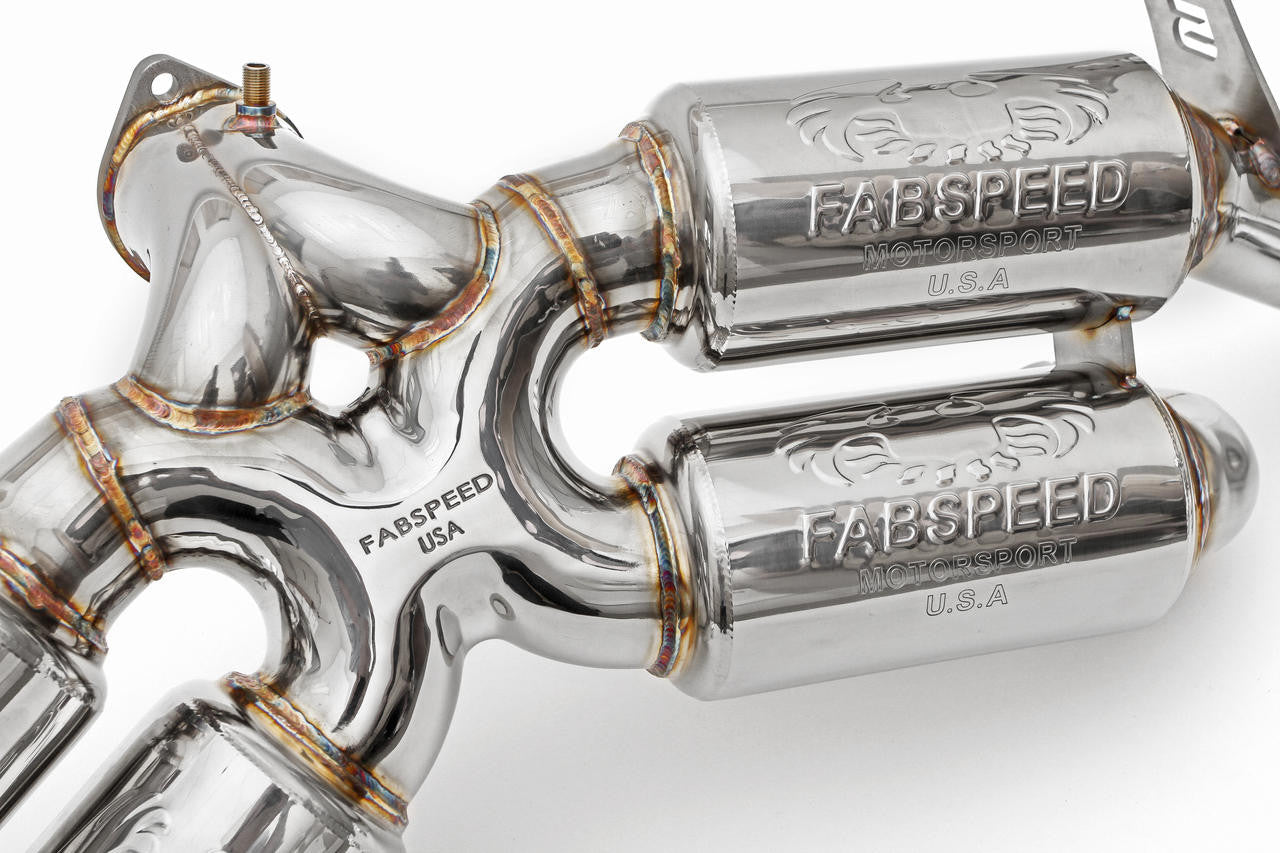 Twin Fabspeed-etched mufflers on the F355 Supersport X-pipe exhaust
