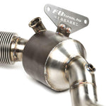 Braided flex section and F8 bracket on a Fabspeed sport cat