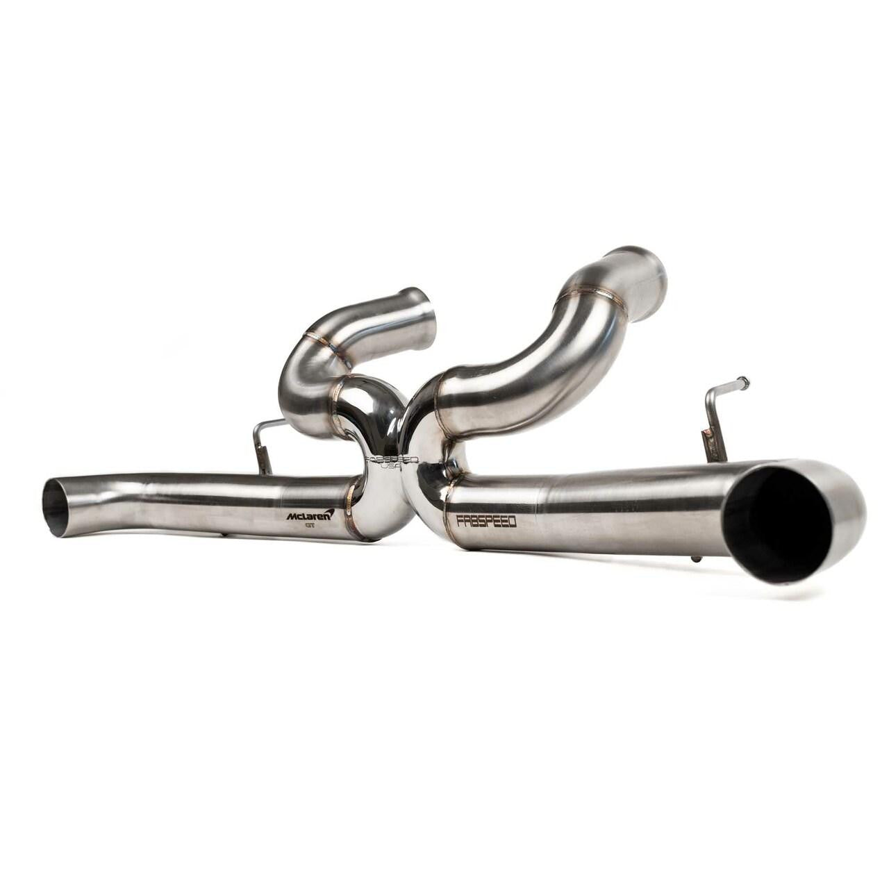 Fabspeed McLaren GT Supersport X-pipe, angled view