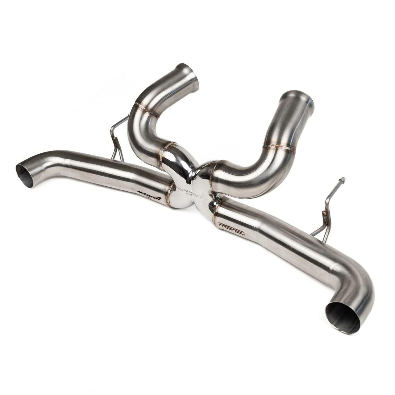 Fabspeed McLaren GT Supersport X-pipe, side view of outlet