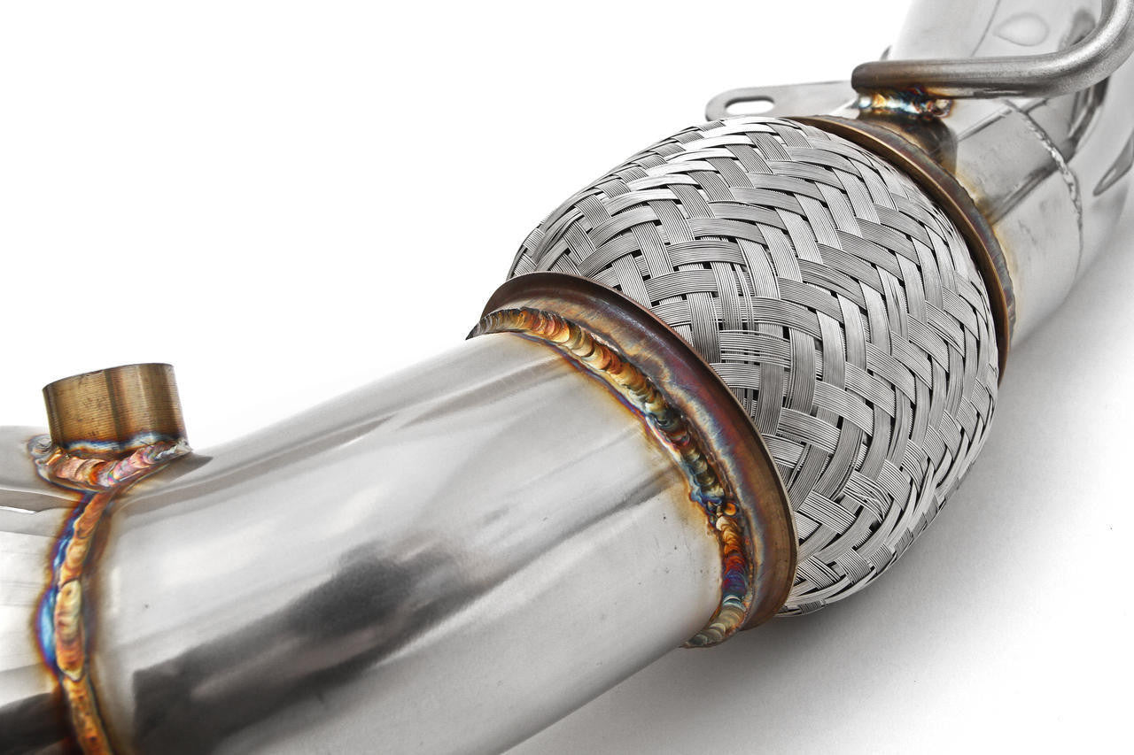 Braided flex joint and weld bead on the Fabspeed Senna sport cat