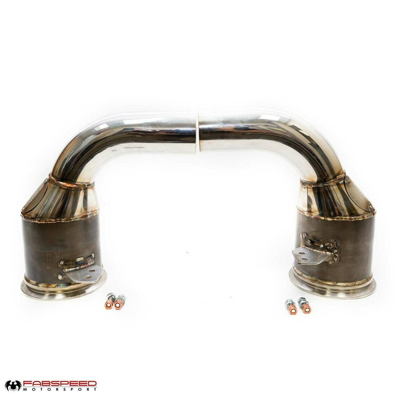 Fabspeed 992.2 Carrera sport cats, top view with crossover