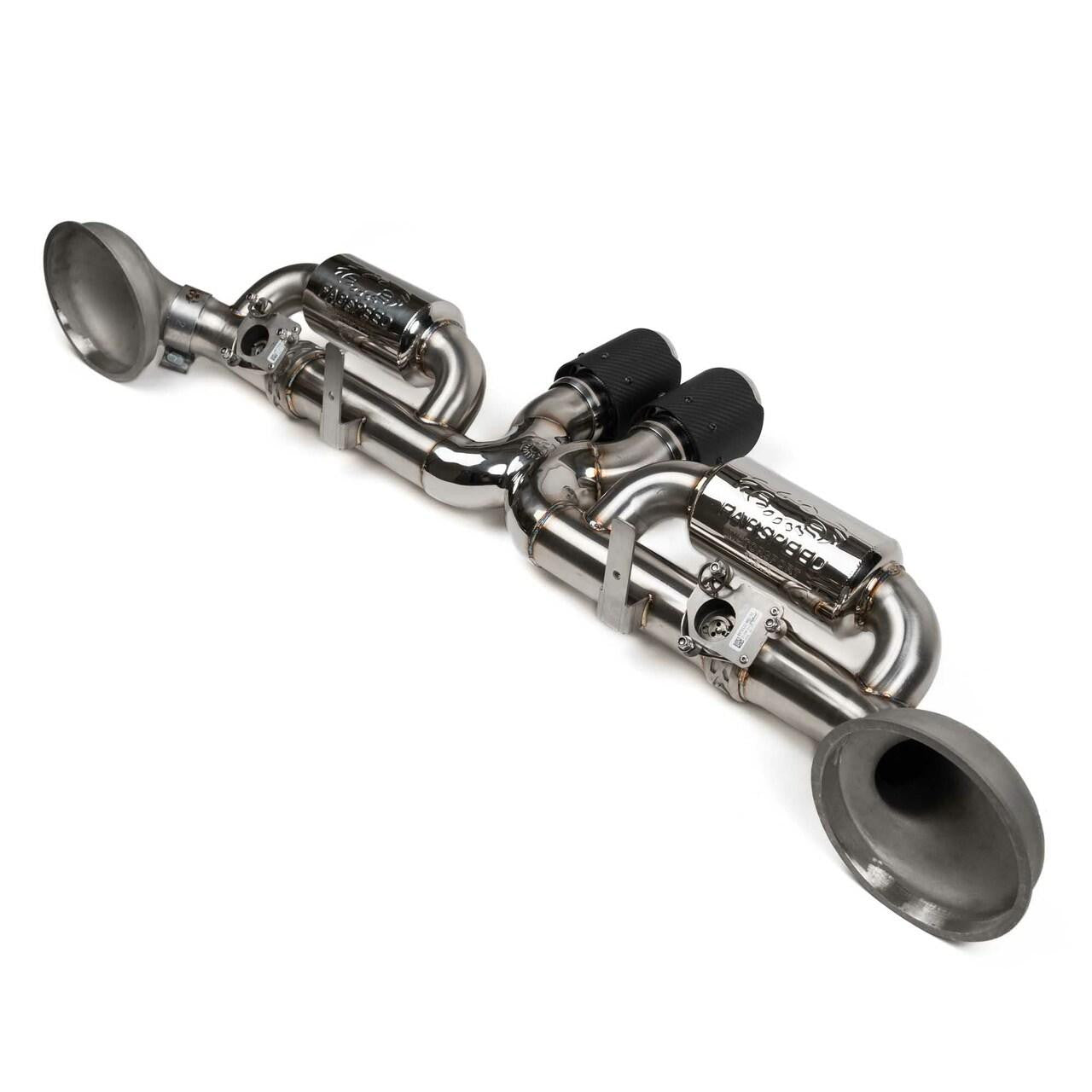 Fabspeed 992 GT3 valved cat-back exhaust, side view