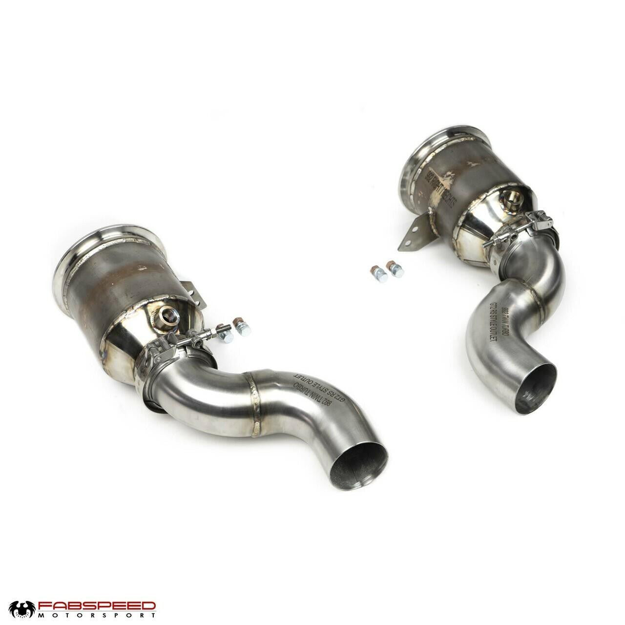 Fabspeed 992.2 GT2RS-style sport cats, angled pair view