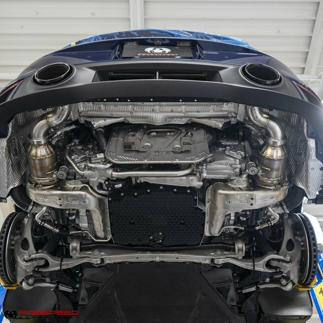 992.2 Carrera GT2RS-style sport cats installed, rear underside