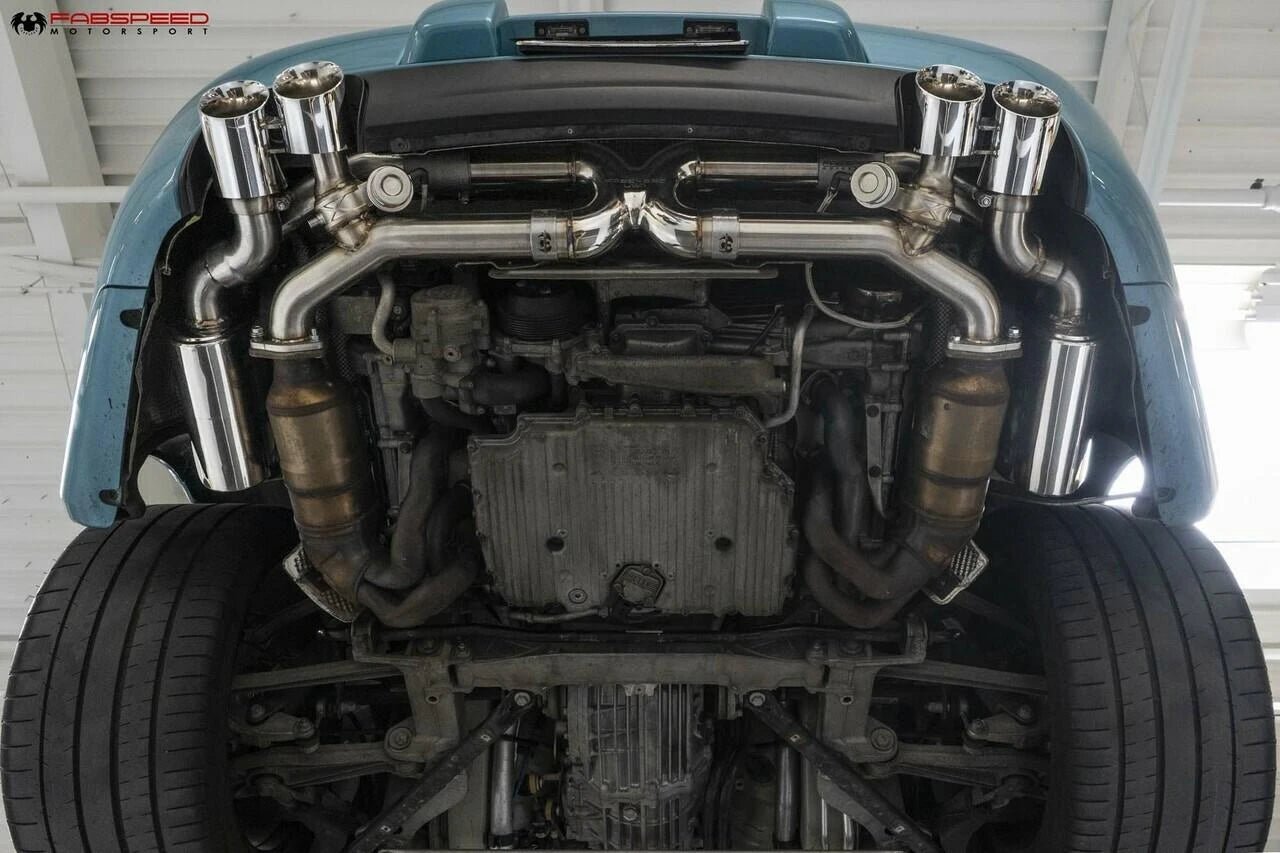 997.2 valved exhaust installed under a blue Porsche 911