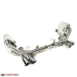 Fabspeed 997.2 Carrera valved exhaust, angled view with quad tips
