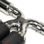 Carbon fiber tips and crossover on the 718 valved exhaust