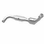 MagnaFlow 447113 carb direct-fit catalytic converter, opposite rear three-quarter view of the turntable spin