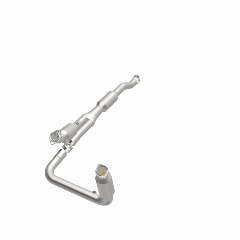 MagnaFlow 4583018 carb direct-fit catalytic converter, opposite front three-quarter view of the turntable spin