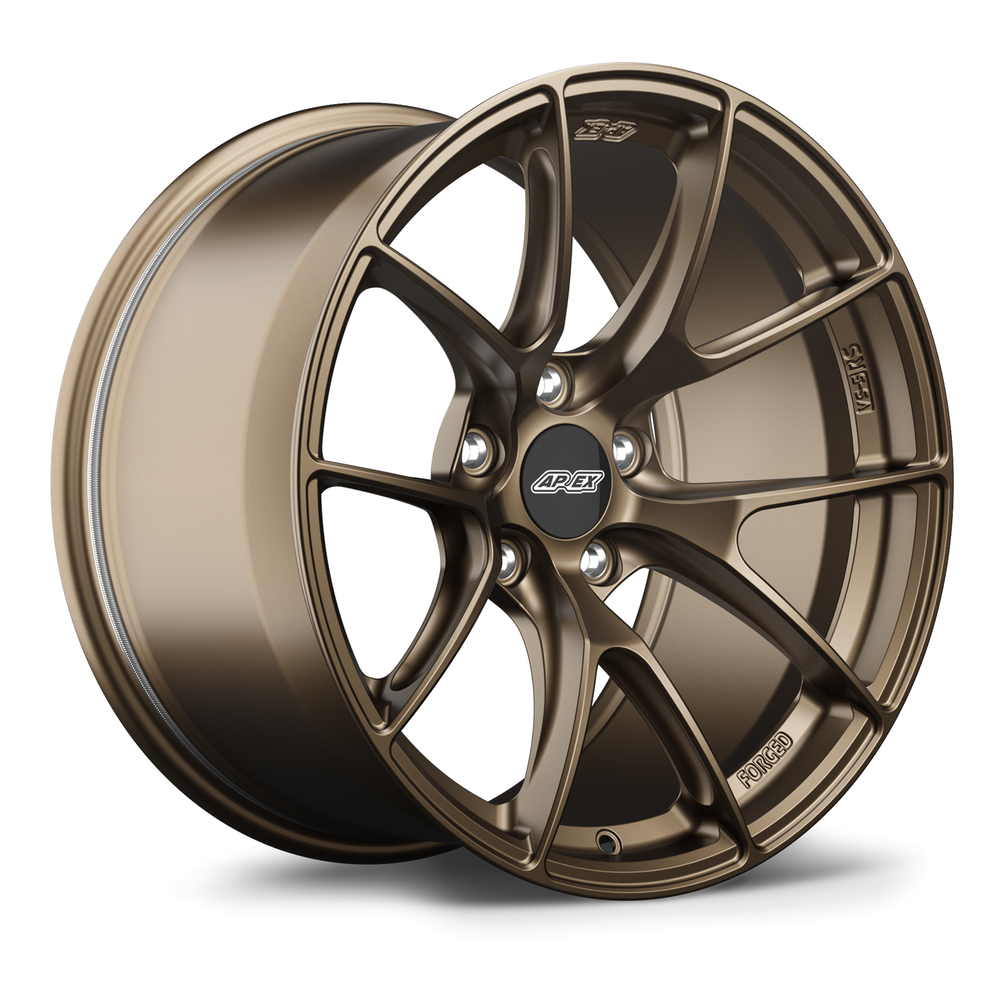 Bronze metallic alloy wheel with five-spoke Y-design and five lug bolt pattern displayed at three-quarter angle view - APEX Wheels wheel for 18x10 ET32 5x120.65 - Satin Bronze