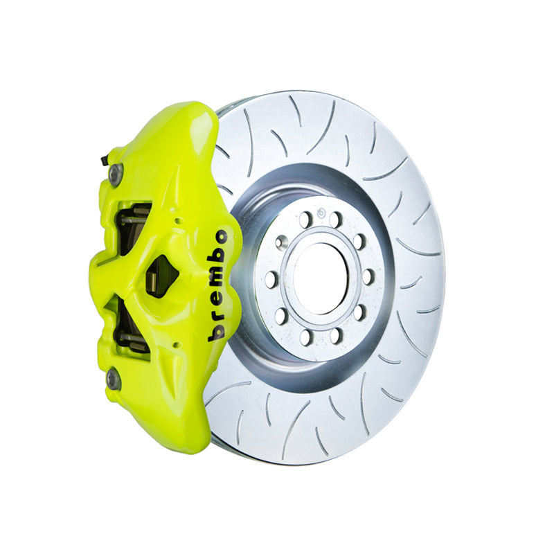 8P A3 Brembo GT 4-piston front kit, fluorescent yellow caliper, 345mm type 3 slotted 1-piece disc
