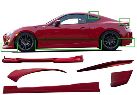 wide view of Stillen 7-Piece Complete Body Kit for Scion FR-S 2013-2015 fitted inside a car