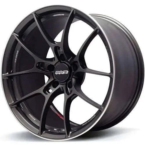 A front view of Volk Racing G025 Wheel 18x9.5 5x120 45mm Gunblack with white background