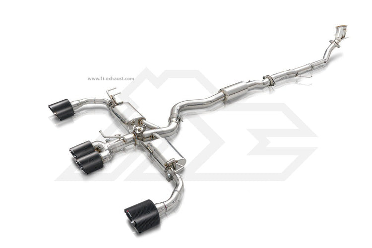 A top view of Fi EXHAUST Valvetronic Cat-Back System for Toyota E210 GR Corolla 2022+ with white background