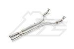 A top view of FI Exhaust Sport 200 Cell Downpipe For Maserati Gran Turismo S MC Stradale 2008-2020 with white background