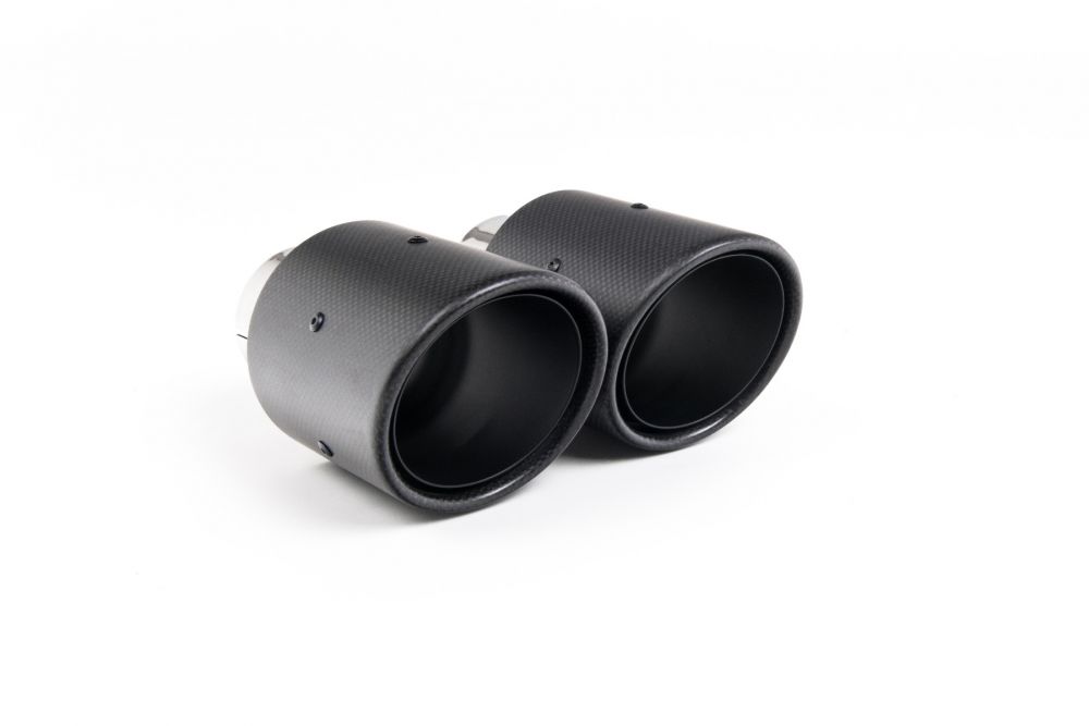 Close-up of black GT-100 round Milltek Sport exhaust tips for the 2017-2018 Volkswagen Golf MK7.5 GTi
