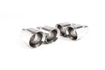 Close-up of polished silver GT-100 round Milltek Sport exhaust tips for the 2013-2016 Audi SQ5 3.0 TFSI Supercharged