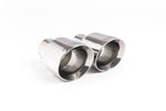 Close-up of polished GT-100 round Milltek Sport exhaust tips for the 2005-2008 Audi A4 2.0 TFSI B7 quattro and DTM (photo 3)