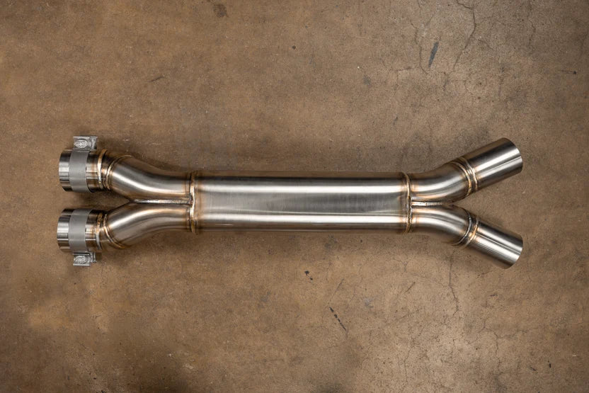 Valvetronic Designs HFD Midpipe rear center section with V-band clamps and dual flared outlets for BMW G8X M3 M4 - AutoTalent