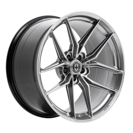 A side view of HRE FlowForm FF21 Wheels in Liquid Metal with no background