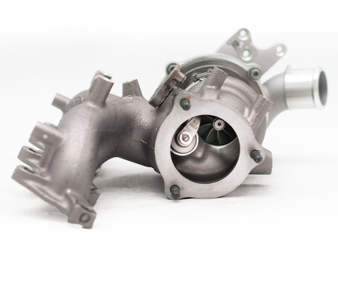 A back view of Pure Turbos Turbo Upgrade Pure500 for Hyundai Veloster and Kia Forte 1.6T with white background
