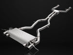 A front view of IPE SS Cat-Back Exhaust System for BMW M2 (G87 - S58) 2023-2025 with black background