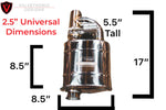Dimensions for the for the 2.5" muffler from the Valvetronic Designs UNIVERSAL Valved Muffler Kit with a white background.
