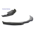 Black carbon fiber front airdam splitter with undertray shown separated on white background - APR Performance front airdam for Chevrolet C7 Corvette Corvette Z06
