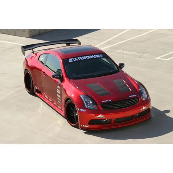 A top view of a red car fitted with APR Performance GTR35 Widebody Aerodynamic Kit Infiniti G35 Coupe 2003-2007