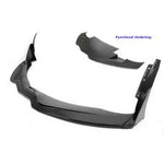 Black carbon fiber front airdam splitter with curved aerodynamic design and mounting tabs displayed on white background - APR Performance front airdam for Chevrolet C7 Corvette Corvette Z06