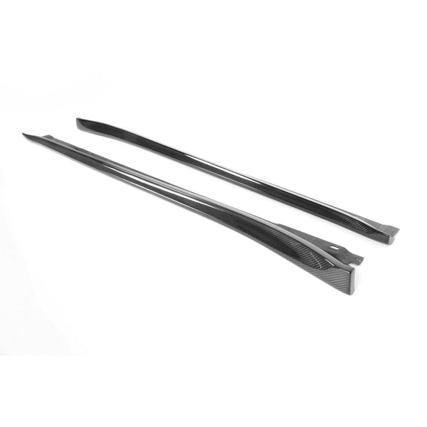 A front view of APR Performance Carbon Fiber Side Rocker Extensions Porsche 991 GT3 2013-2019 with white background