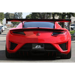 A back view of a red car fitted with APR Performance GTC-500 Adjustable Wing Acura NSX 2016-2022