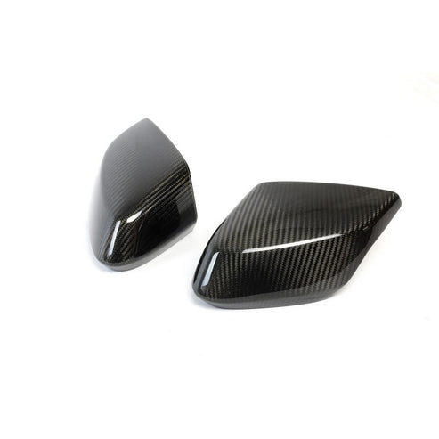 A front view of APR Performance Replacement Mirrors Covers Chevrolet Corvette C8 2020-2023 with white background