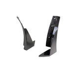 Two black carbon fiber triangular canards with mounting holes and aluminum brackets on white background - APR Performance front canards for Chevrolet C7 Corvette Z06